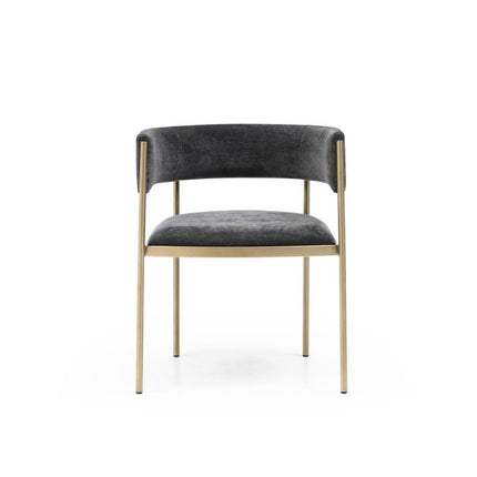 Set of Two Charcoal and Gold Velvet Partially Open Back Dining Arm Chairs