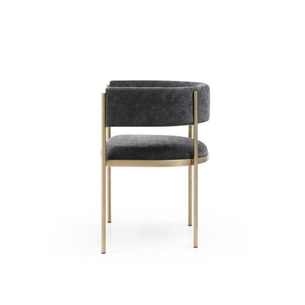 Set of Two Charcoal and Gold Velvet Partially Open Back Dining Arm Chairs