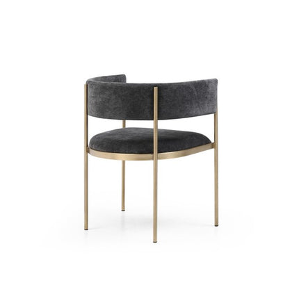 Set of Two Charcoal and Gold Velvet Partially Open Back Dining Arm Chairs