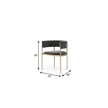 Set of Two Charcoal and Gold Velvet Partially Open Back Dining Arm Chairs