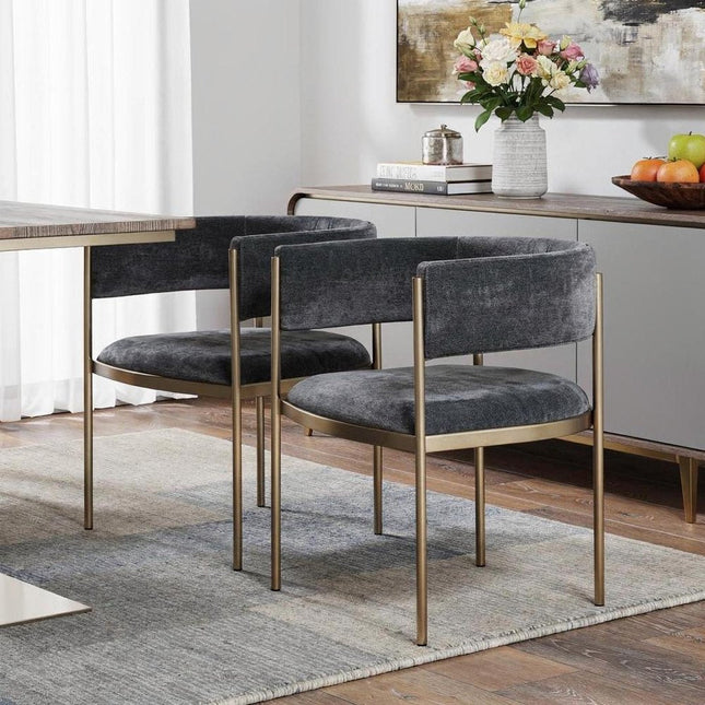 Set of Two Charcoal and Gold Velvet Partially Open Back Dining Arm Chairs HomeRoots
