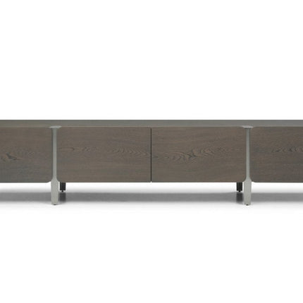 95" Ash Gray And Nickel Wood And Stainless Steel Enclosed Storage TV Stand HomeRoots