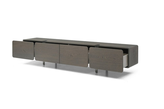 95" Ash Gray And Nickel Wood And Stainless Steel Enclosed Storage TV Stand HomeRoots