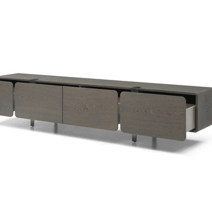 95" Ash Gray And Nickel Wood And Stainless Steel Enclosed Storage TV Stand HomeRoots