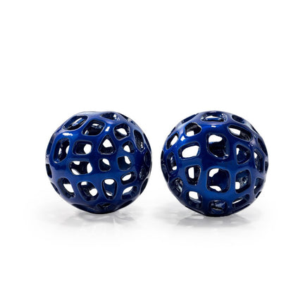 Set of Two Blue Aluminum Hand Painted Decorative Orbs HomeRoots