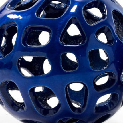 Set of Two Blue Aluminum Hand Painted Decorative Orbs HomeRoots