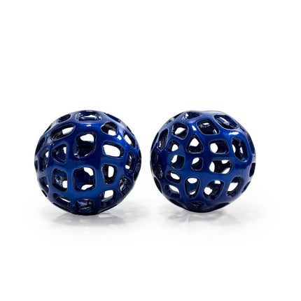 Set of Two Blue Aluminum Hand Painted Decorative Orbs HomeRoots