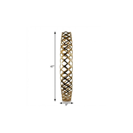 47" Gold Aluminum Pierced Geometric Cylinder Floor Vase