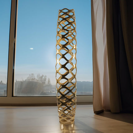 47" Gold Aluminum Pierced Geometric Cylinder Floor Vase