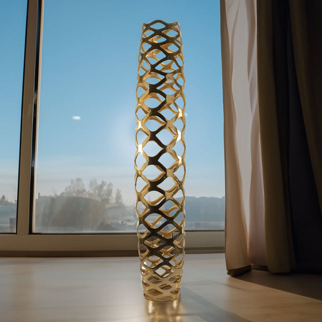 47" Gold Aluminum Pierced Geometric Cylinder Floor Vase HomeRoots
