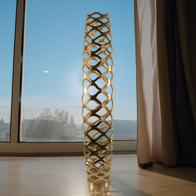 47" Gold Aluminum Pierced Geometric Cylinder Floor Vase HomeRoots