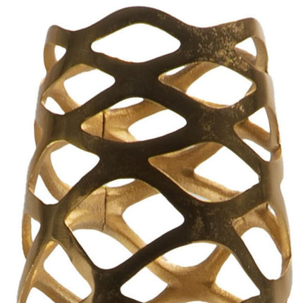 47" Gold Aluminum Pierced Geometric Cylinder Floor Vase