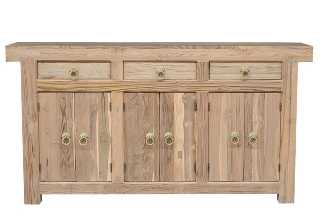 72" Brown Solid Wood Paneled Three Drawer Sideboard With Six Doors HomeRoots