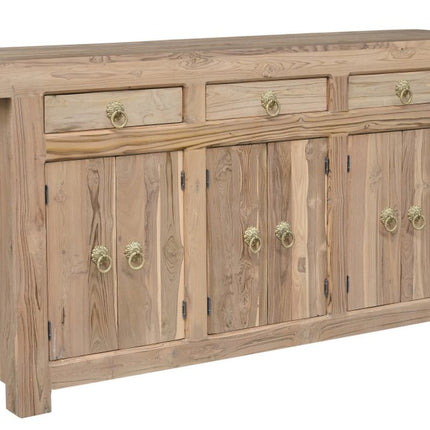 72" Brown Solid Wood Paneled Three Drawer Sideboard With Six Doors HomeRoots