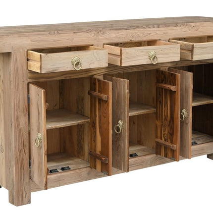 72" Brown Solid Wood Paneled Three Drawer Sideboard With Six Doors HomeRoots