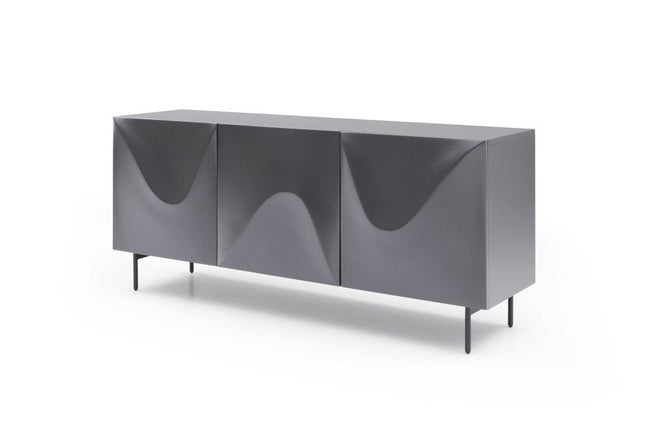 71" Dark Gray Wood Carved Abstract Sideboard With Three Doors HomeRoots