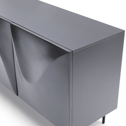 71" Dark Gray Wood Carved Abstract Sideboard With Three Doors HomeRoots