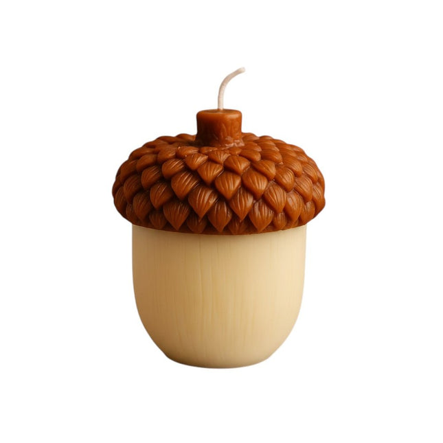 4" Brown And Ivory Latte And Pumpkin Scented Dimensional Acorn Candle HomeRoots