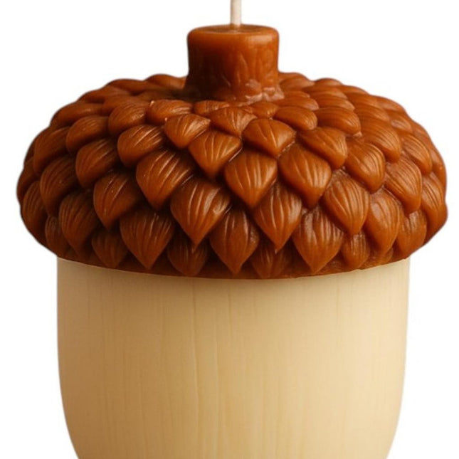 4" Brown And Ivory Unscented Dimensional Acorn Candle
