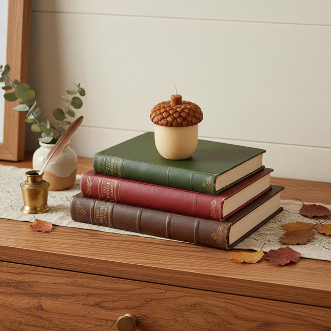 4" Brown And Ivory Unscented Dimensional Acorn Candle HomeRoots