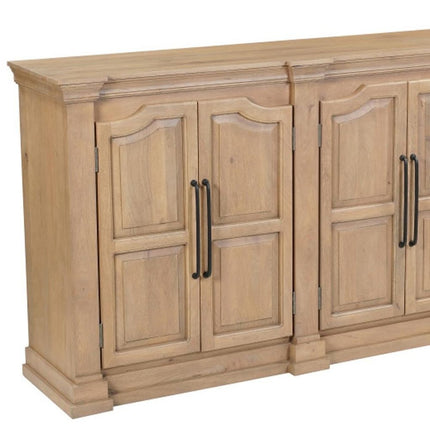 100" Brown Solid Wood Paneled Sideboard With Six Doors HomeRoots
