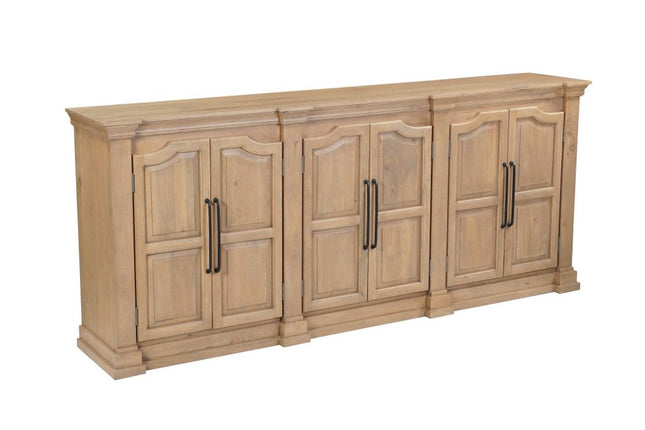 100" Brown Solid Wood Paneled Sideboard With Six Doors HomeRoots