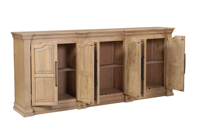 100" Brown Solid Wood Paneled Sideboard With Six Doors HomeRoots