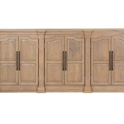 100" Brown Solid Wood Paneled Sideboard With Six Doors HomeRoots