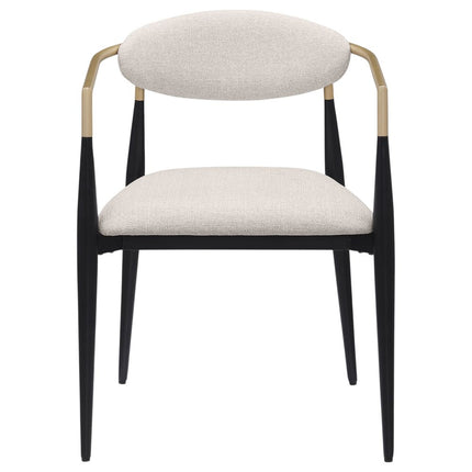 Set of Two Beige Gold And Black Fabric Partially Open Back Dining Arm Chairs