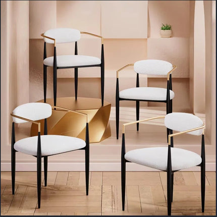 Set of Two Beige Gold And Black Fabric Partially Open Back Dining Arm Chairs