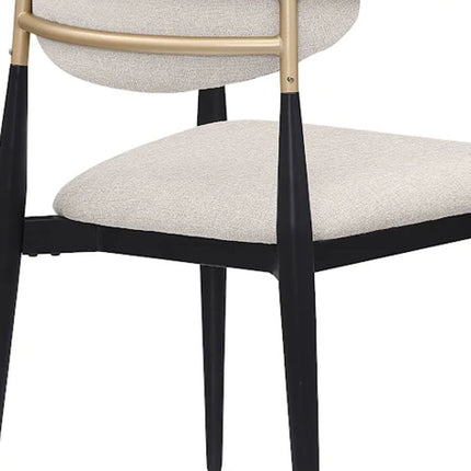 Set of Two Beige Gold And Black Fabric Partially Open Back Dining Arm Chairs