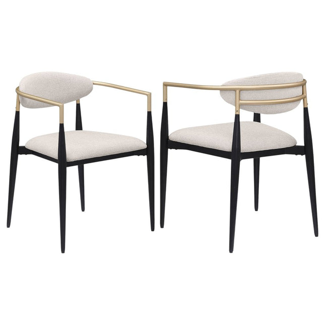 Set of Two Beige Gold And Black Fabric Partially Open Back Dining Arm Chairs HomeRoots