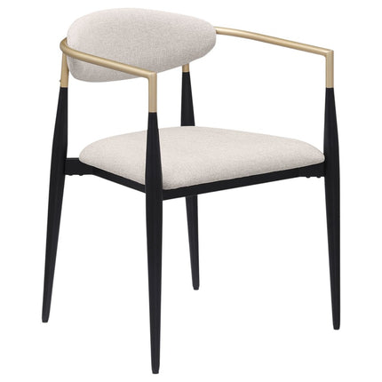 Set of Two Beige Gold And Black Fabric Partially Open Back Dining Arm Chairs