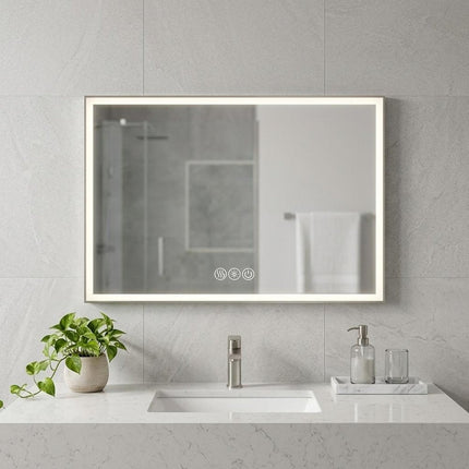 32" Silver Aluminum Lighted Framed Anti Fog Bathroom Vanity Mirror HomeRoots