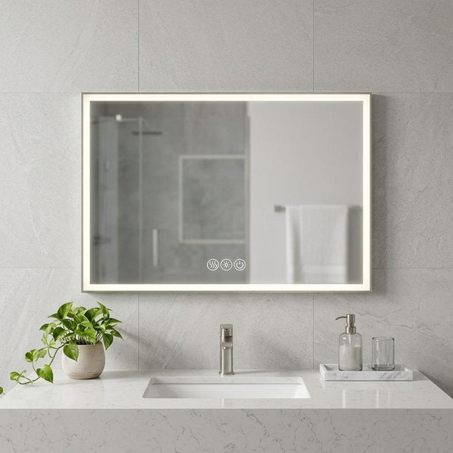 32" Silver Aluminum Lighted Framed Anti Fog Bathroom Vanity Mirror HomeRoots