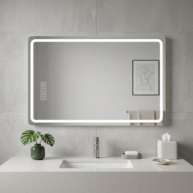32" Silver Lighted Frameless Anti Fog Bathroom Vanity Mirror HomeRoots