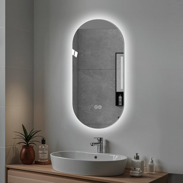 48" Oval Lighted Frameless Anti Fog Bathroom Vanity Mirror HomeRoots