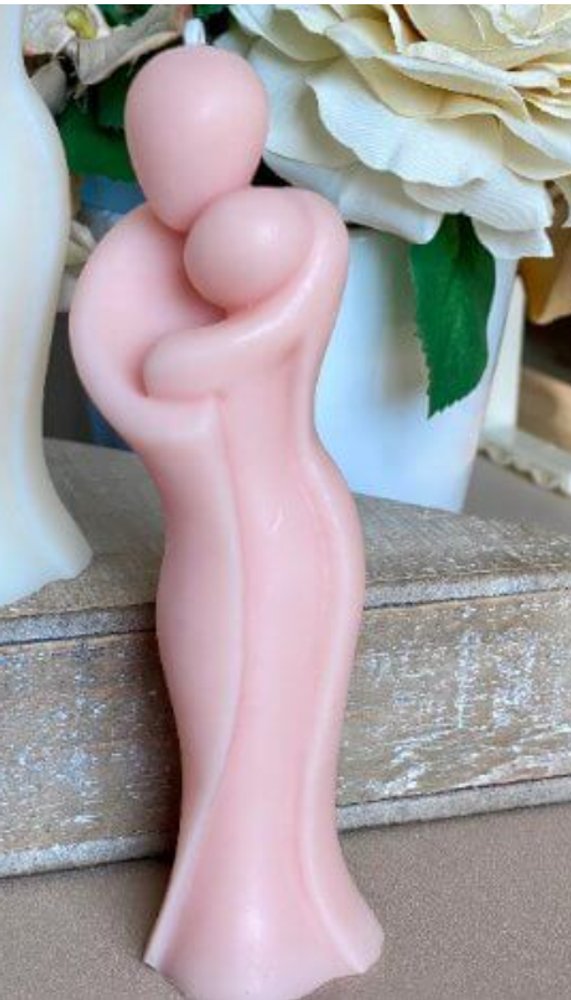 2" Peach Creamy Vanilla Scented Mother And Child Dimensional Candle HomeRoots