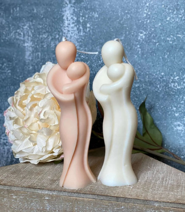 2" Peach Black Ice Scented Mother And Child Dimensional Candle HomeRoots