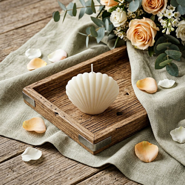 4" Ivory Black Ice Scented Dimensional Seashell Candle HomeRoots