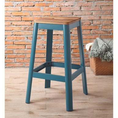 ACME 72333 Jacotte Bar Stool (1 Piece), Natural & Teal, 30" Seat Height ACME Furniture