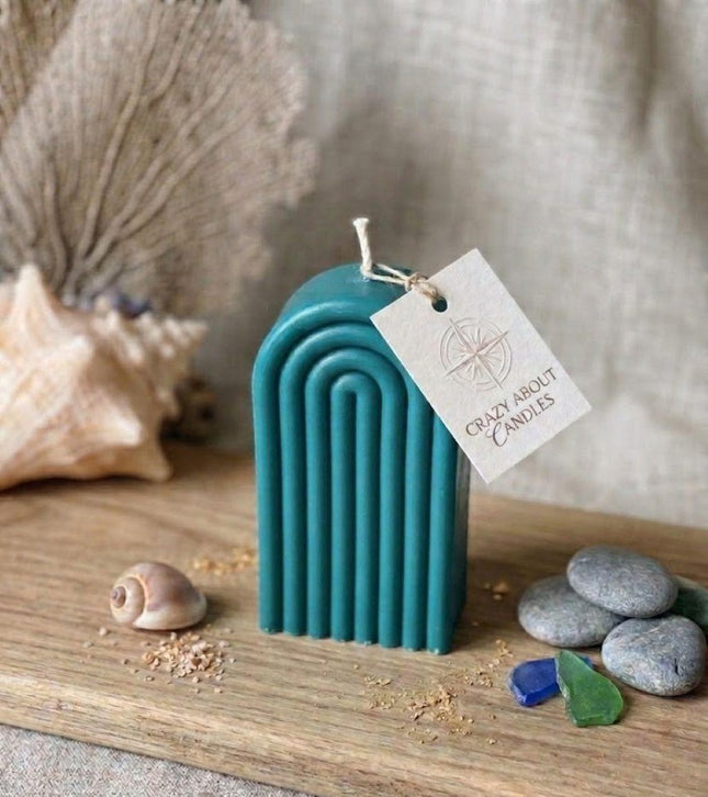 3" Teal Creamy Vanilla Scented Dimensional Ribbed Pedestal Candle HomeRoots
