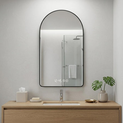 48" Black Aluminum Arch Lighted Framed Anti Fog Bathroom Vanity Mirror HomeRoots