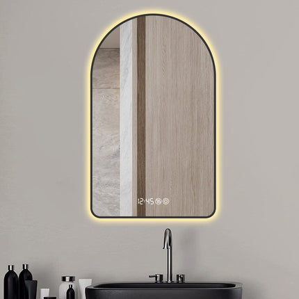 59" Black Aluminum Arch Lighted Framed Anti Fog Bathroom Vanity Mirror HomeRoots