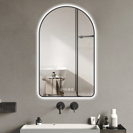 59" Black Aluminum Arch Lighted Framed Anti Fog Bathroom Vanity Mirror HomeRoots