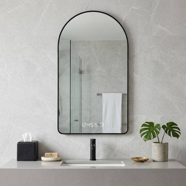 59" Black Aluminum Arch Lighted Framed Anti Fog Bathroom Vanity Mirror HomeRoots