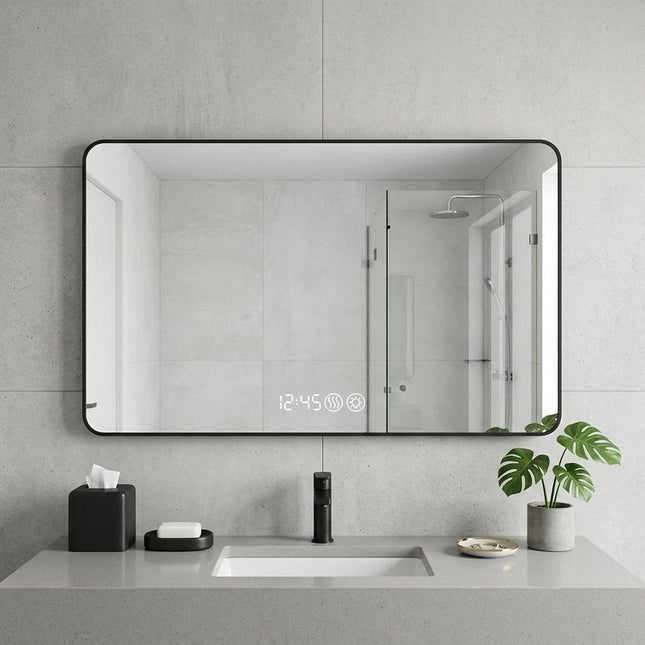 32" Black Aluminum Lighted Framed Anti Fog Bathroom Vanity Mirror HomeRoots