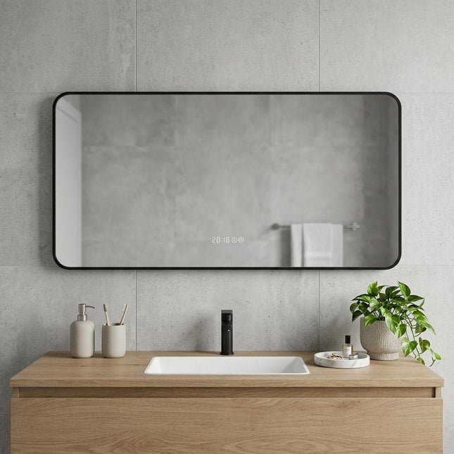 24" Black Aluminum Lighted Framed Anti Fog Bathroom Vanity Mirror HomeRoots
