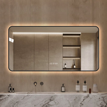 24" Black Aluminum Lighted Framed Anti Fog Bathroom Vanity Mirror HomeRoots