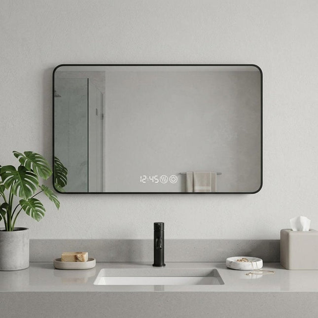 39" Black Aluminum Lighted Framed Anti Fog Bathroom Vanity Mirror HomeRoots